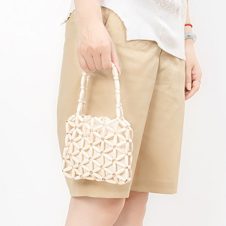 Buddha Stones Bolso de Mano de Cuentas de Madera Tejido a Mano