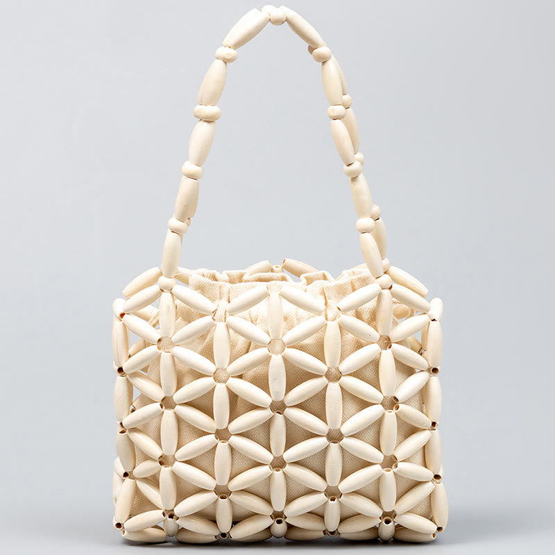 Buddha Stones Bolso de Mano de Cuentas de Madera Tejido a Mano