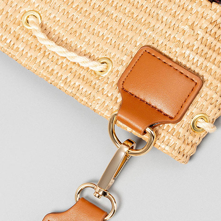 Bolso cruzado con borlas geométrico de playa con piedras de Buda, tejido de paja, bolso de hombro