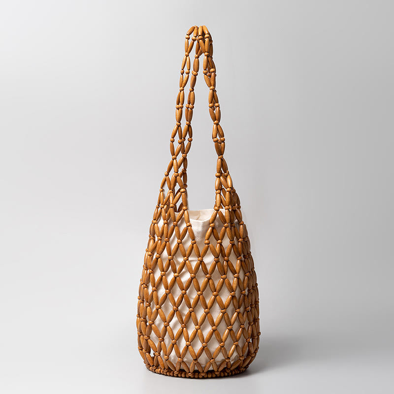 Bolso de hombro con cuentas de madera tejidas a mano de piedras de Buda