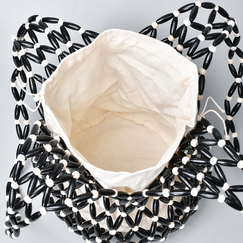 Bolso de hombro con cuentas de madera tejidas a mano de piedras de Buda