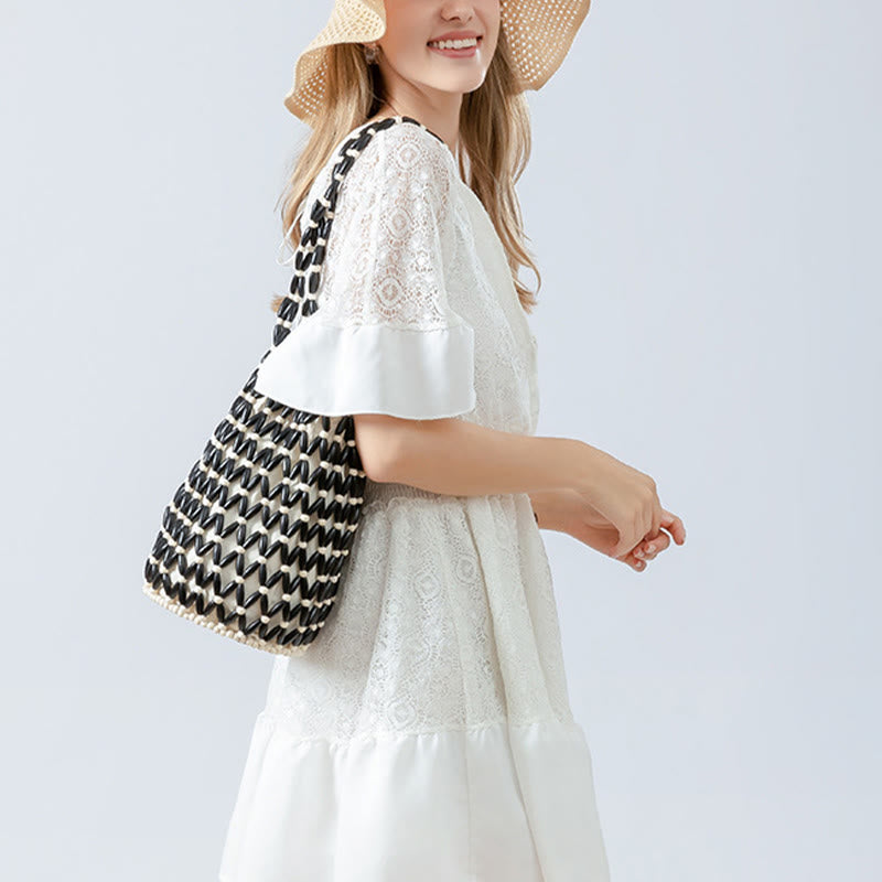 Bolso de hombro con cuentas de madera tejidas a mano de piedras de Buda