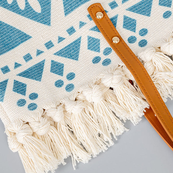 Bolso tote de lona con capacidad grande, impresión geométrica boho y borlas de piedras Buda