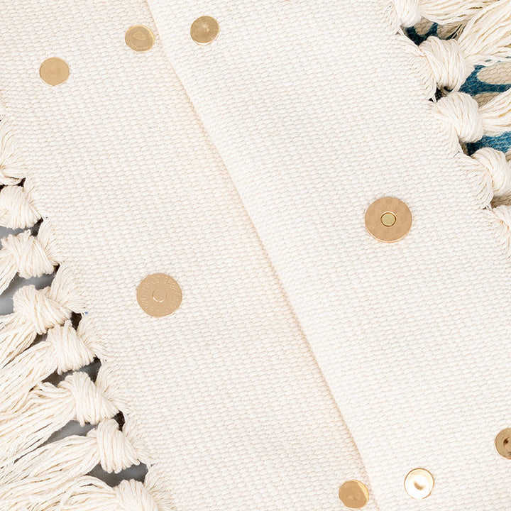 Bolso tote de lona con capacidad grande, impresión geométrica boho y borlas de piedras Buda