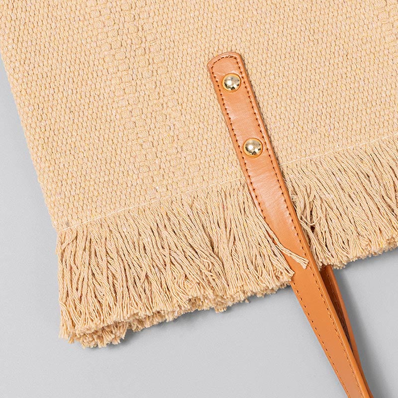 Bolsa de hombro de lona con borlas de gran capacidad y color sólido Buddha Stones