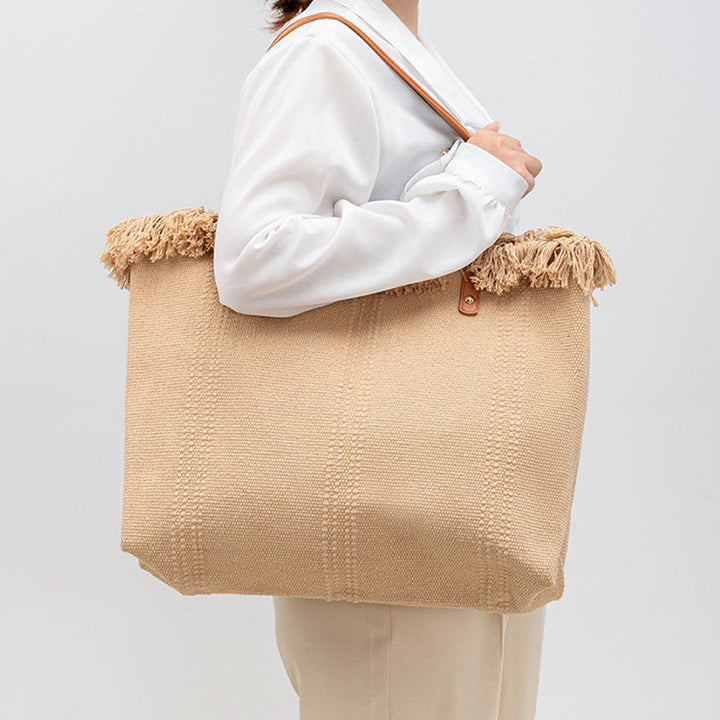 Bolsa de hombro de lona con borlas de gran capacidad y color sólido Buddha Stones