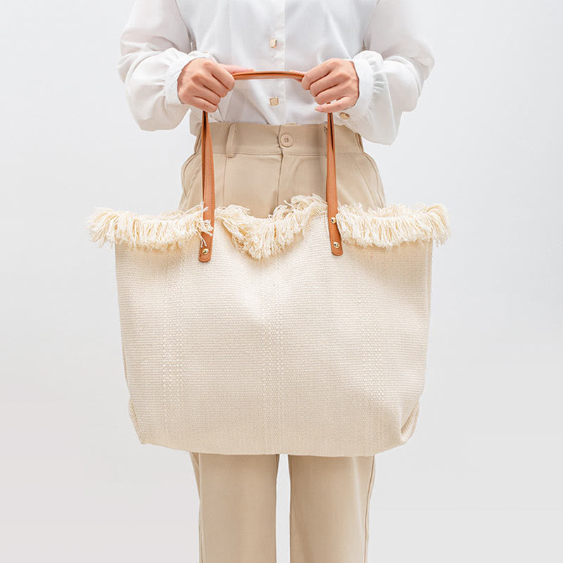 Bolsa de hombro de lona con borlas de gran capacidad y color sólido Buddha Stones