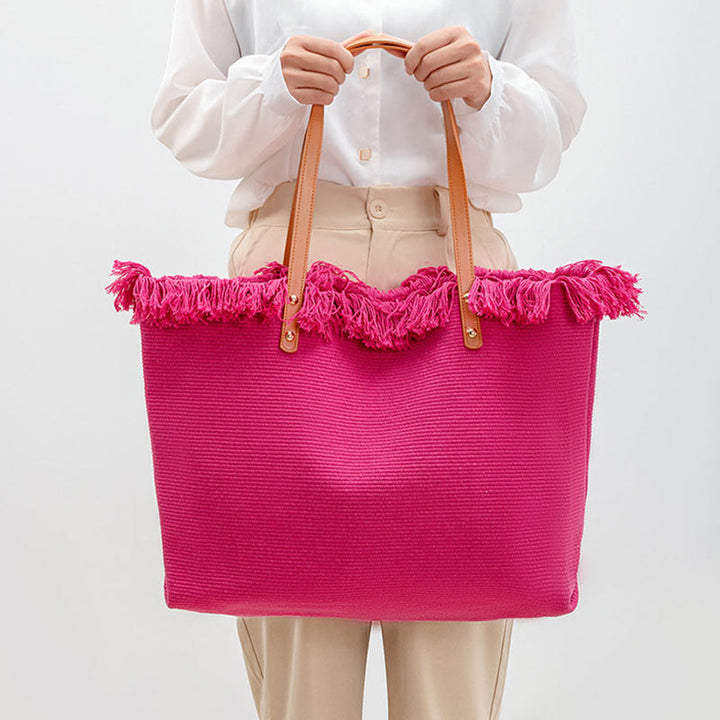 Bolsa de hombro de lona con borlas de gran capacidad y color sólido Buddha Stones