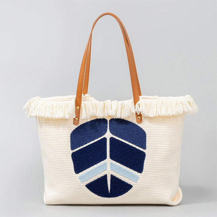Buddha Stones Gran Capacidad Ojo Turco Hoja Hamsa Borla Lona Tote Bolso de Hombro
