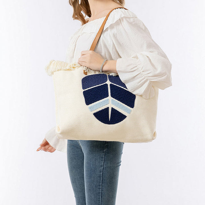 Buddha Stones Gran Capacidad Ojo Turco Hoja Hamsa Borla Lona Tote Bolso de Hombro