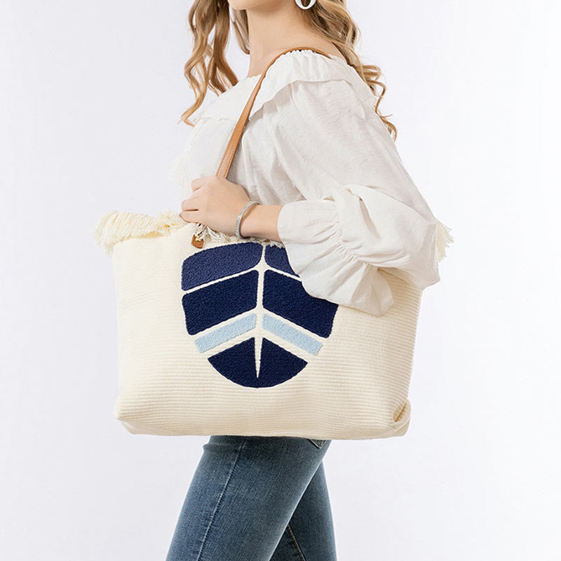 Buddha Stones Gran Capacidad Ojo Turco Hoja Hamsa Borla Lona Tote Bolso de Hombro