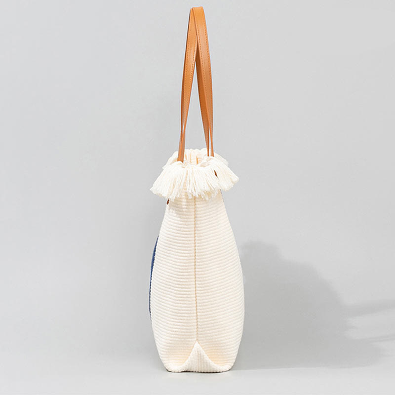 Buddha Stones Gran Capacidad Ojo Turco Hoja Hamsa Borla Lona Tote Bolso de Hombro