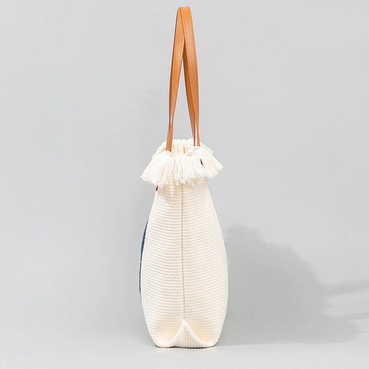 Buddha Stones Gran Capacidad Ojo Turco Hoja Hamsa Borla Lona Tote Bolso de Hombro