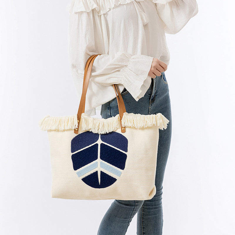 Buddha Stones Gran Capacidad Ojo Turco Hoja Hamsa Borla Lona Tote Bolso de Hombro