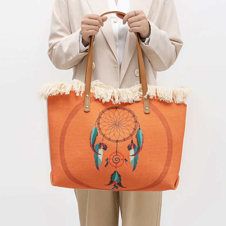 Buddha Stones Gran Capacidad Atrapa sueños Mandala Borla Lona Tote Bolso de Hombro