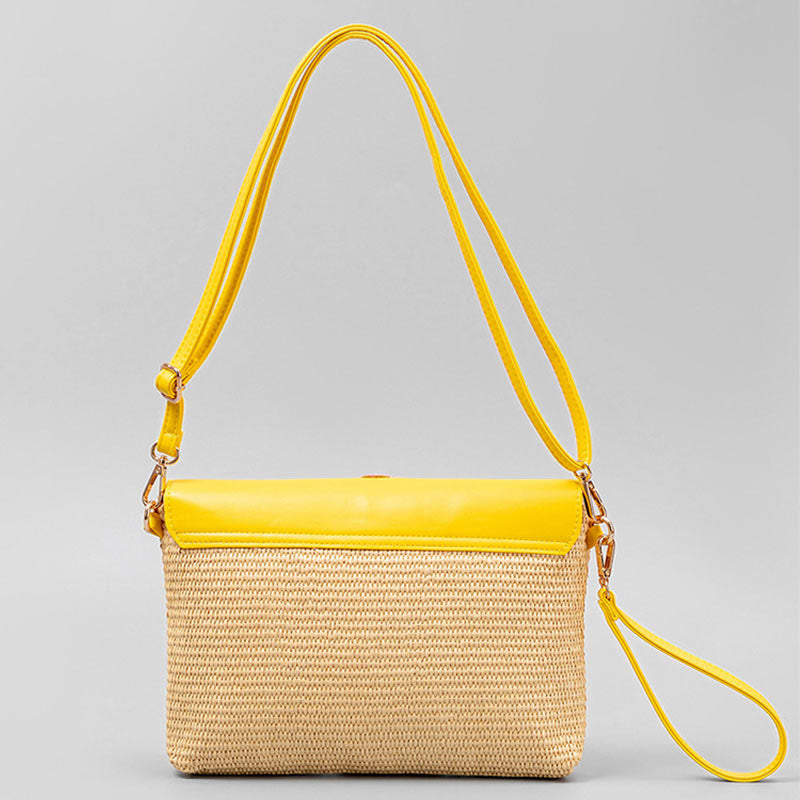 Bolso cruzado de paja con piedras de Buda, hamsa, elefante y flor, bolso de hombro, bolso de mano