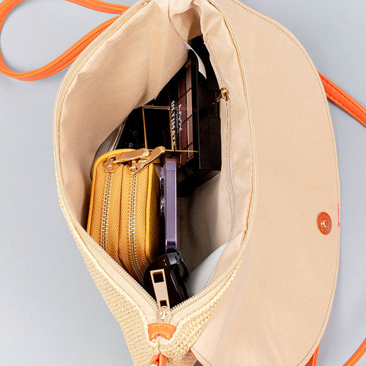 Bolso cruzado de paja con piedras de Buda, hamsa, elefante y flor, bolso de hombro, bolso de mano