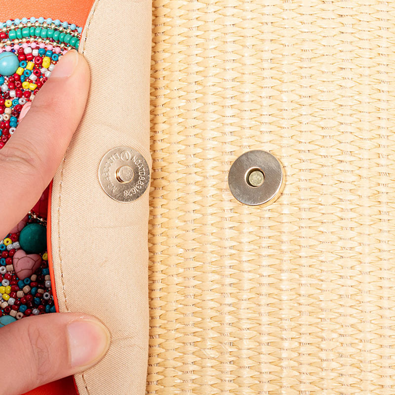 Bolso cruzado de paja con piedras de Buda, hamsa, elefante y flor, bolso de hombro, bolso de mano