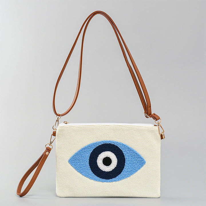 Bolso bandolera de lona de Hamsa con hojas del ojo malo y piedras de Buda