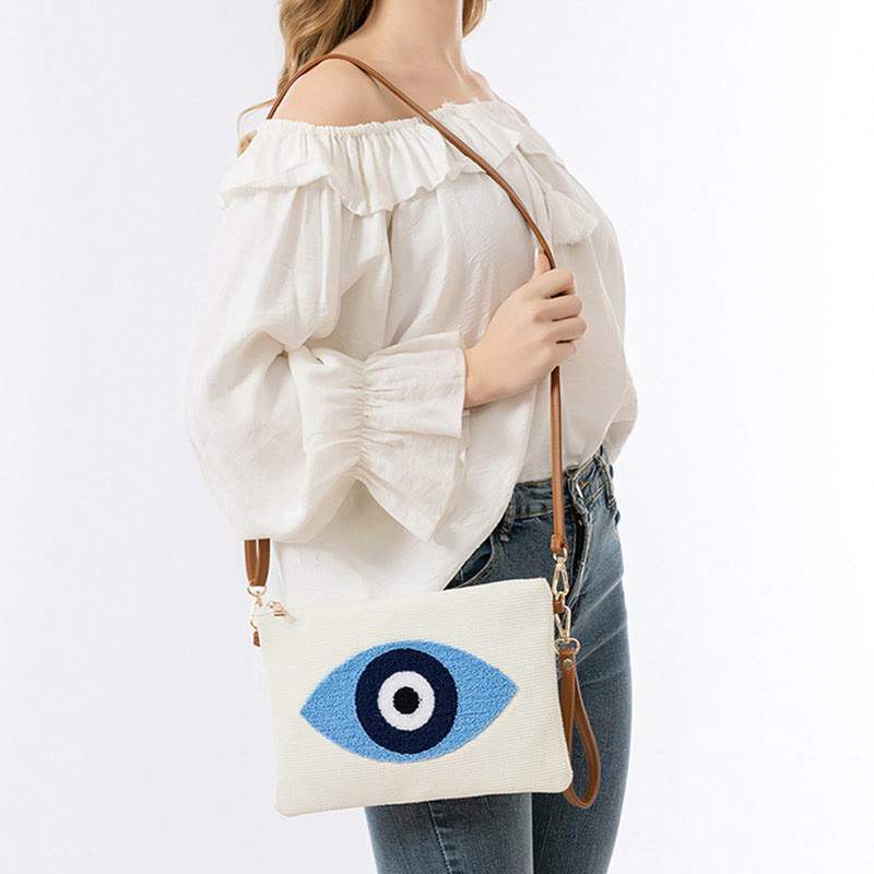 Bolso bandolera de lona de Hamsa con hojas del ojo malo y piedras de Buda