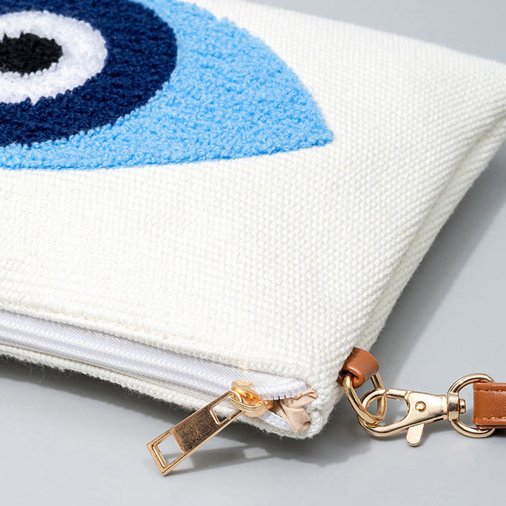 Bolso bandolera de lona de Hamsa con hojas del ojo malo y piedras de Buda