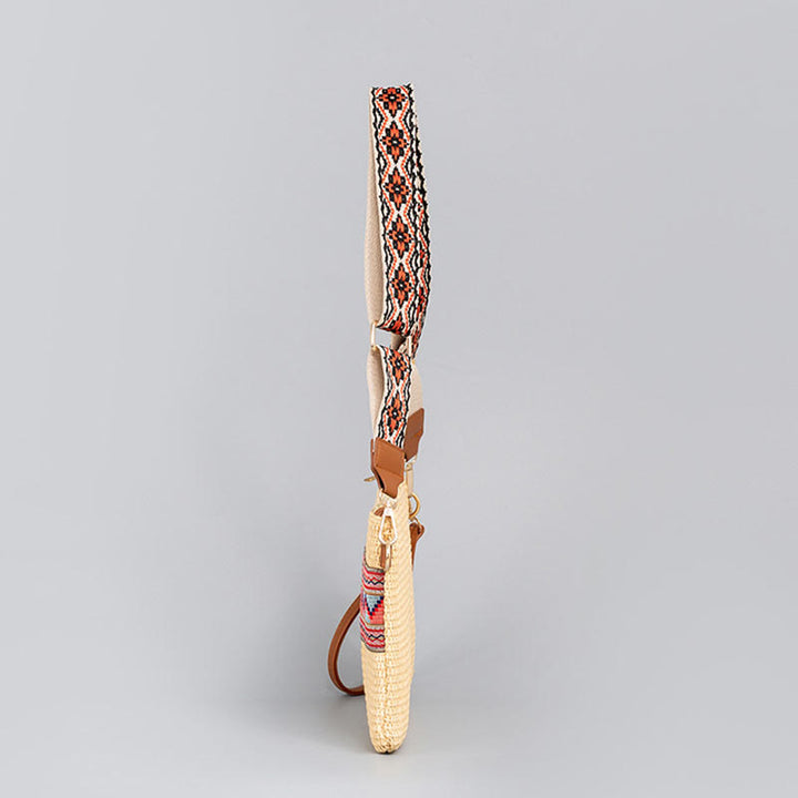 Bolso cruzado de paja tejido geométrico colorido boho con piedras Buda