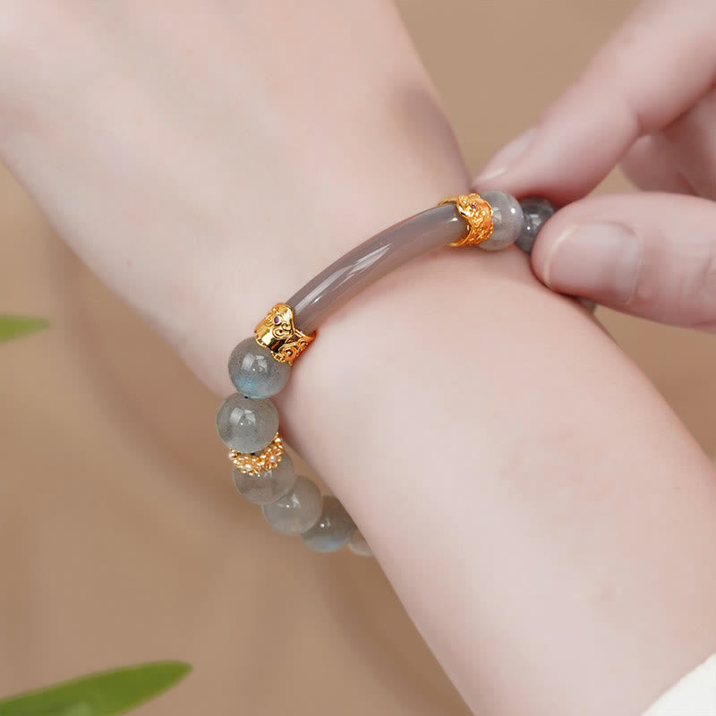 Buddha Stones Pulsera de Curación de Piedra Lunar de Labradorita Natural