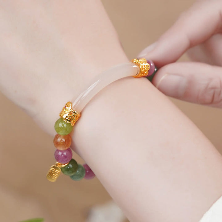 Pulsera de amuletos con piedras de Buda, turmalina colorida y calcedonia con carácter positivo de Fu