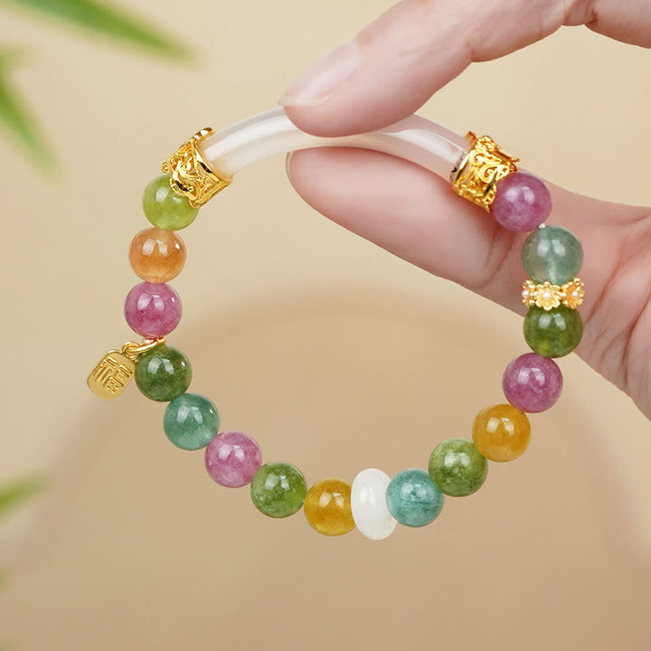 Pulsera de amuletos con piedras de Buda, turmalina colorida y calcedonia con carácter positivo de Fu