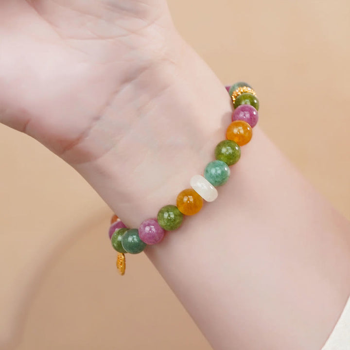 Pulsera de amuletos con piedras de Buda, turmalina colorida y calcedonia con carácter positivo de Fu