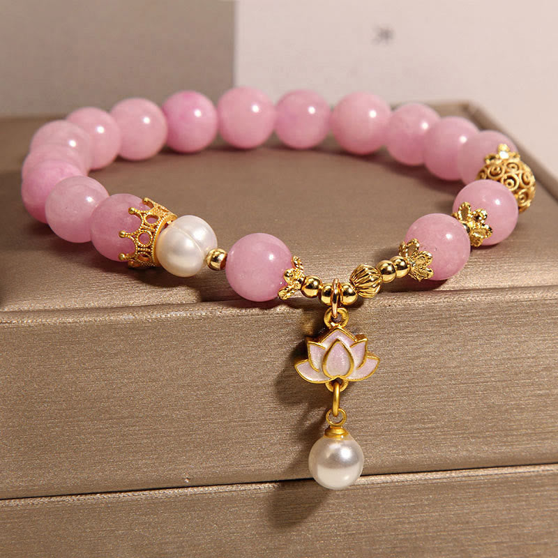 Pulsera de armonía con dije de loto, perla y cuarcita rosa de Buddha Stones - image 2