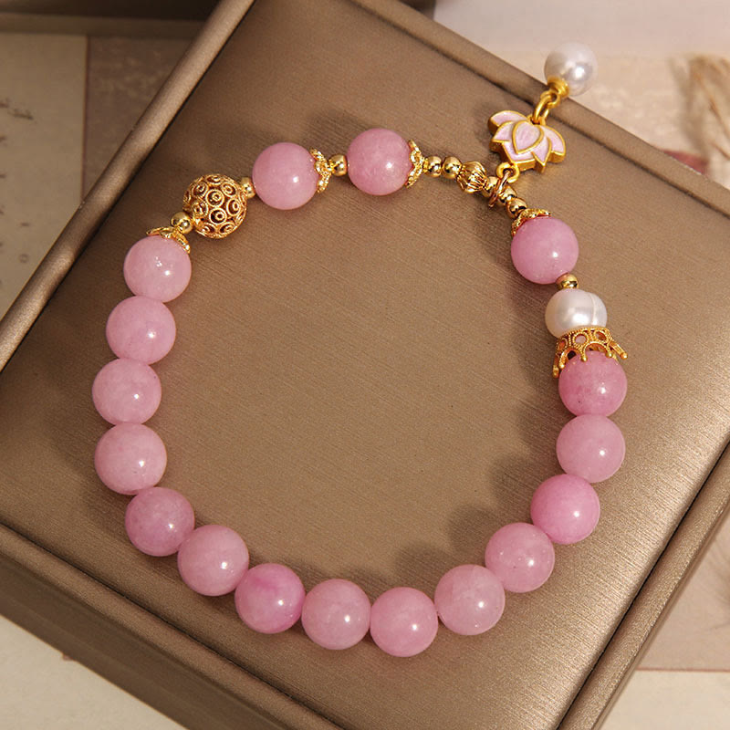 Pulsera de armonía con dije de loto, perla y cuarcita rosa de Buddha Stones - image 5