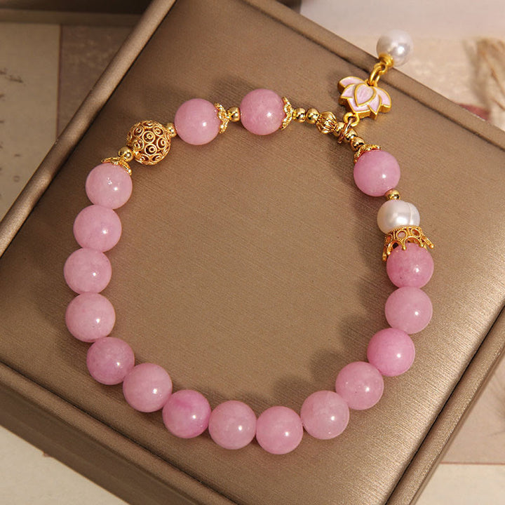 Pulsera de armonía con dije de loto, perla y cuarcita rosa de Buddha Stones - image 5
