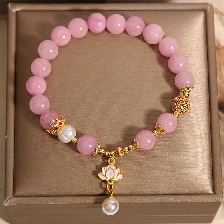 Pulsera de armonía con dije de loto, perla y cuarcita rosa de Buddha Stones - image 3