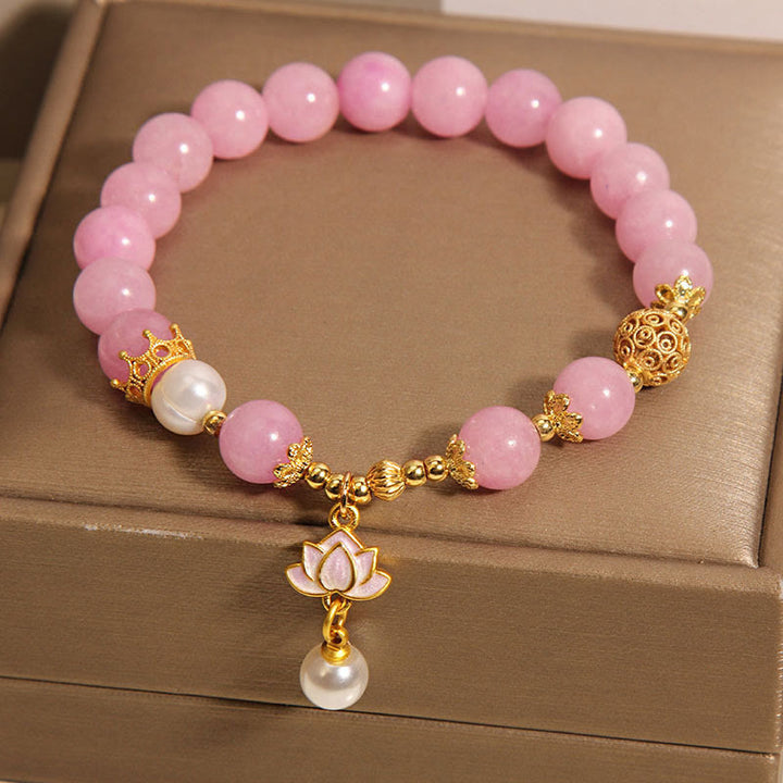 Pulsera de armonía con dije de loto, perla y cuarcita rosa de Buddha Stones - image 4