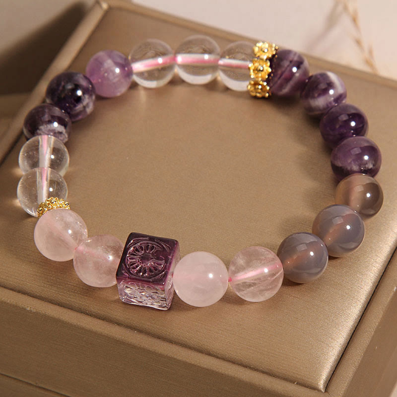 Pulsera de Piedras de Buda Amatista Natural Cuarzo Rosa Paz Interior y Sanación
