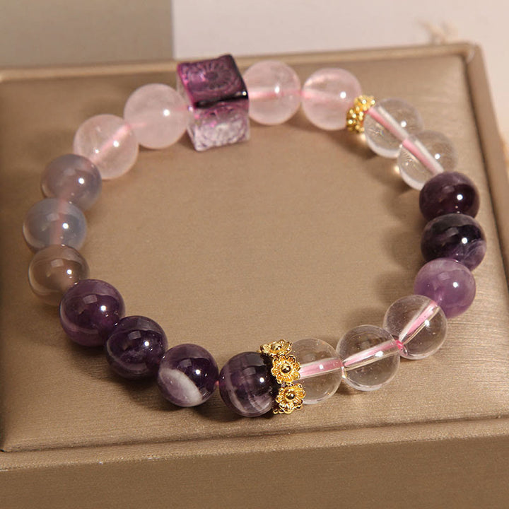 Pulsera de Piedras de Buda Amatista Natural Cuarzo Rosa Paz Interior y Sanación