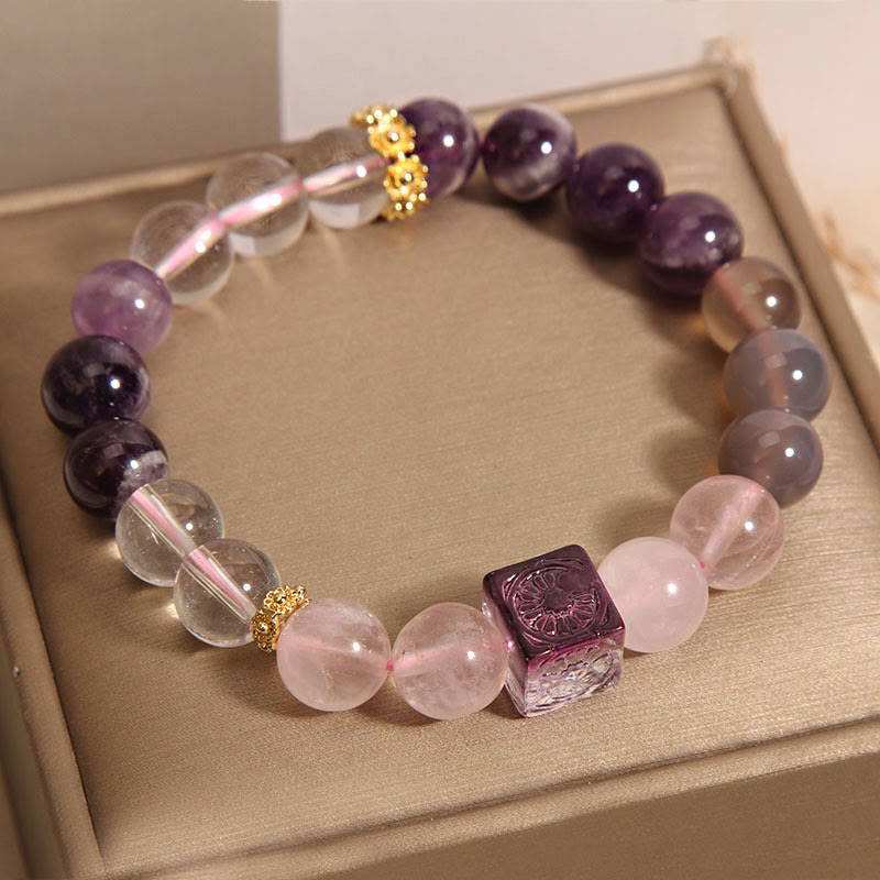 Pulsera de Piedras de Buda Amatista Natural Cuarzo Rosa Paz Interior y Sanación