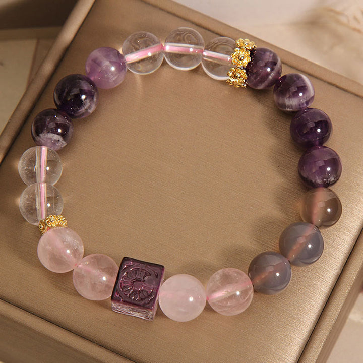 Pulsera de Piedras de Buda Amatista Natural Cuarzo Rosa Paz Interior y Sanación
