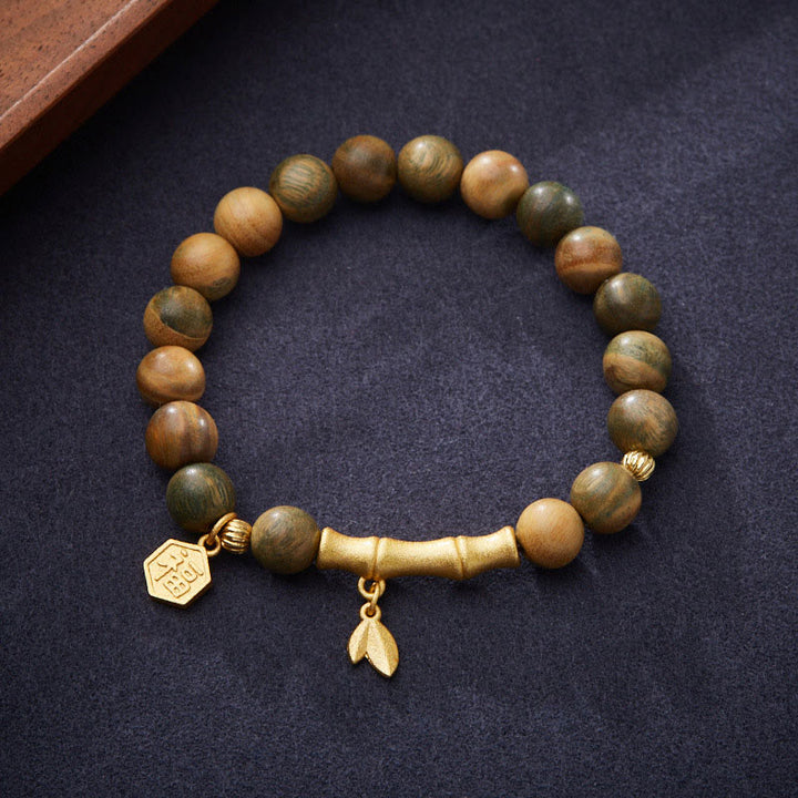 Buda Piedras Sándalo Verde Carácter Fu Pulsera Relajante de Bambú