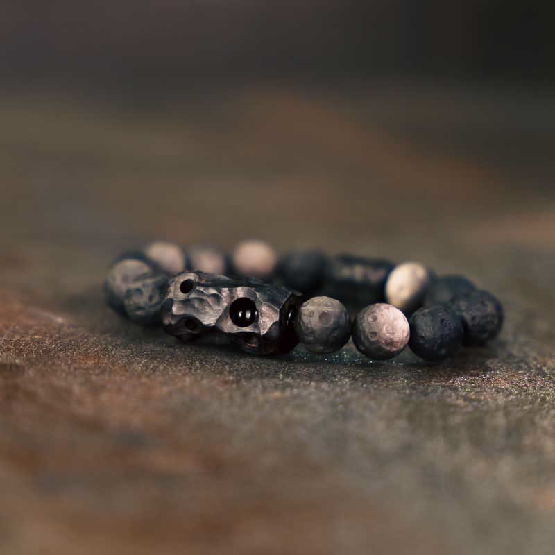 Pulseras de Piedras de Buda en Obsidiana Plateada y Madera de Ébano Calmante