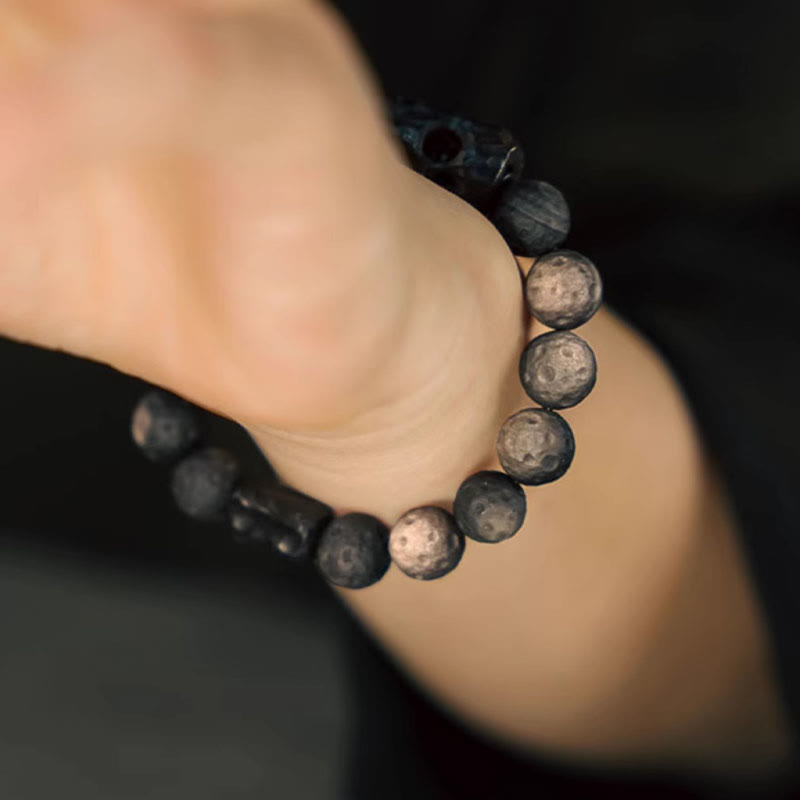 Pulseras de Piedras de Buda en Obsidiana Plateada y Madera de Ébano Calmante
