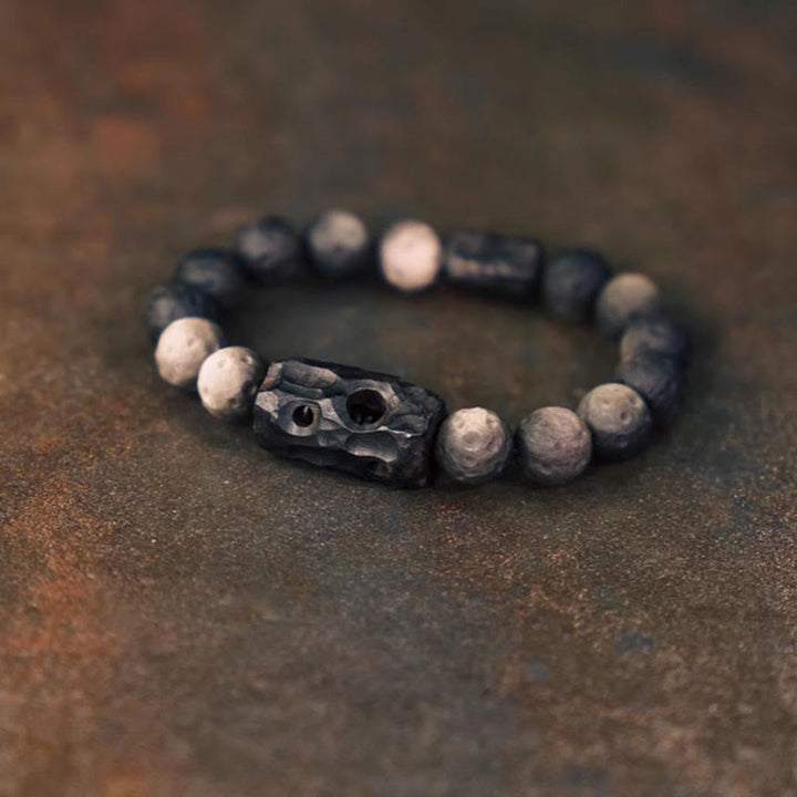 Pulseras de Piedras de Buda en Obsidiana Plateada y Madera de Ébano Calmante