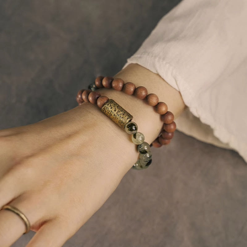 Buda Piedras Cuarzo Rutilado Verde Sándalo Natural Pulsera de Purificación