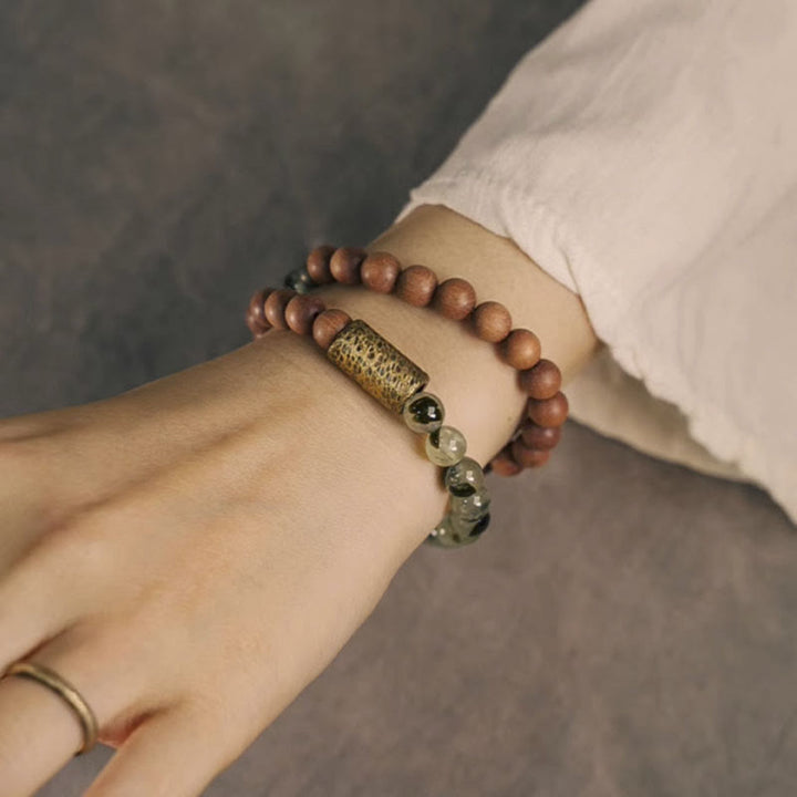 Buda Piedras Cuarzo Rutilado Verde Sándalo Natural Pulsera de Purificación