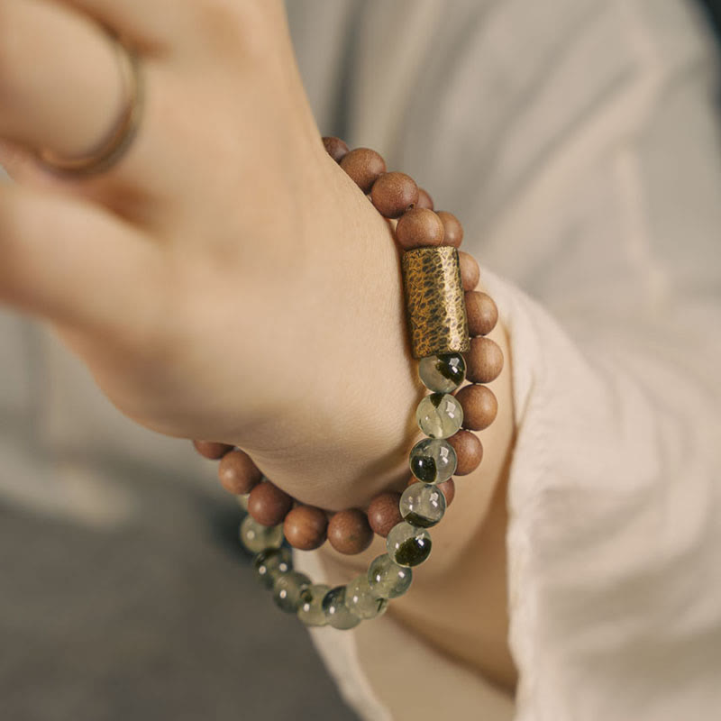 Buda Piedras Cuarzo Rutilado Verde Sándalo Natural Pulsera de Purificación