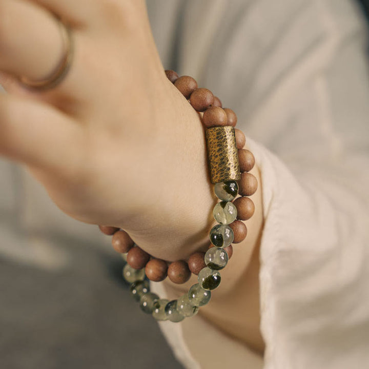Buda Piedras Cuarzo Rutilado Verde Sándalo Natural Pulsera de Purificación