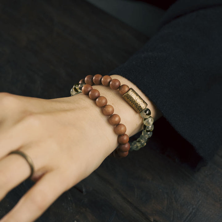 Buda Piedras Cuarzo Rutilado Verde Sándalo Natural Pulsera de Purificación