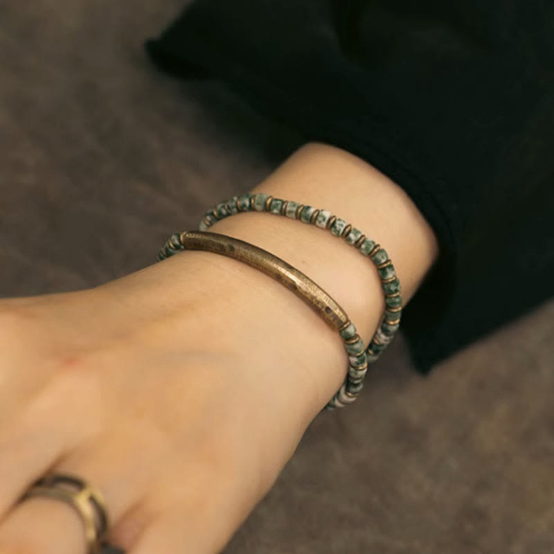 Pulsera de Armonía y Sabiduría con Piedras de Buda de Sodalita, Jaspe Imagen y Punto Verde