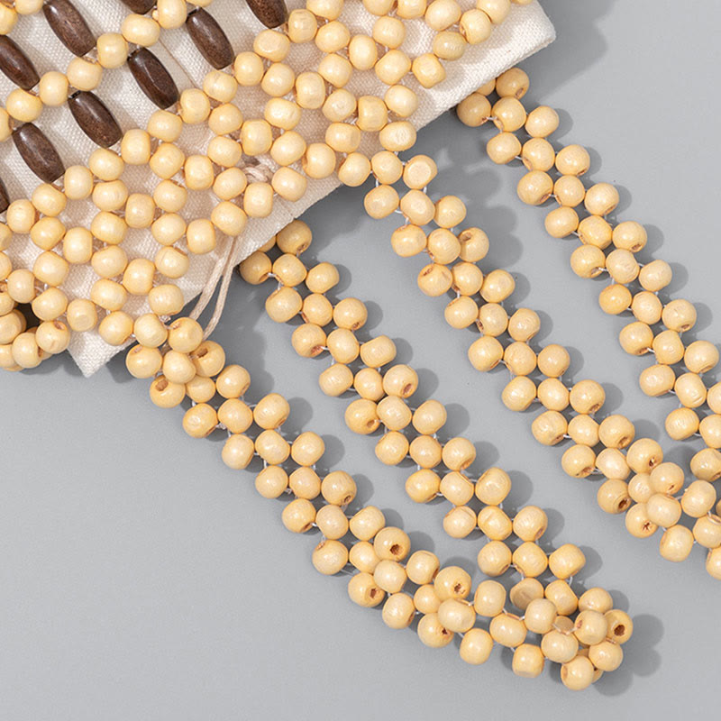 Bolso de cuentas de madera portátil tejido a mano de piedras de Buda